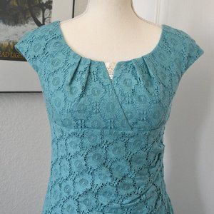 Adrianna Papell Lace Sheath Lined Dress Teal Aqua